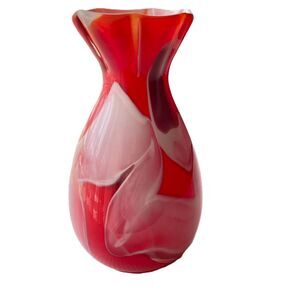 ASH and EMBER Glass Swirl Hand Blown Abstract Design Vase 8 inches